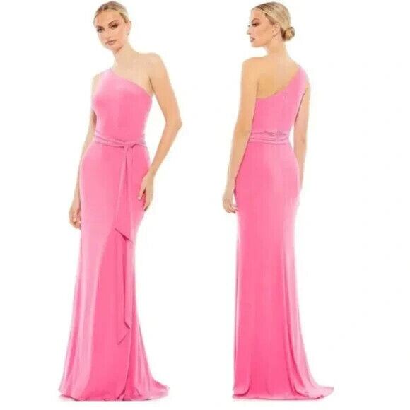 Mac Duggal Pink One‎ Shoulder Belted Shoulder Draped Back Gown 26581 SZ 2 - Picture 1 of 7